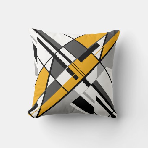 Gold White Gray Black Diagonal Angular Design Throw Pillow