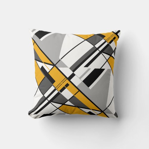Gold White Gray Black Slanted MCM Look Abstract Throw Pillow