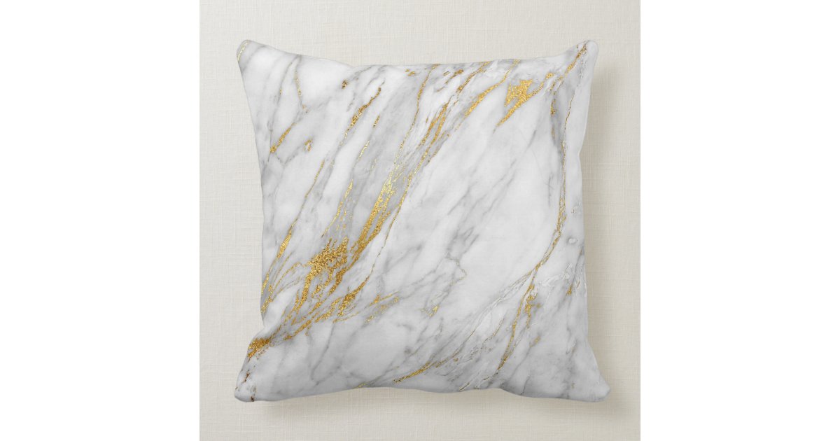 Gold White Gray Glam Carrara Marble Throw Pillow Zazzle Com