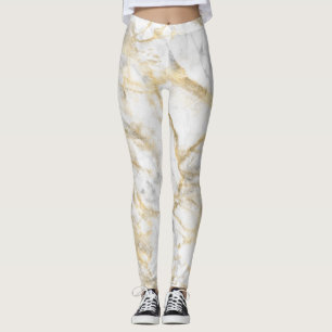 Gold White Gray Marble Pattern Yoga Women's Leggings