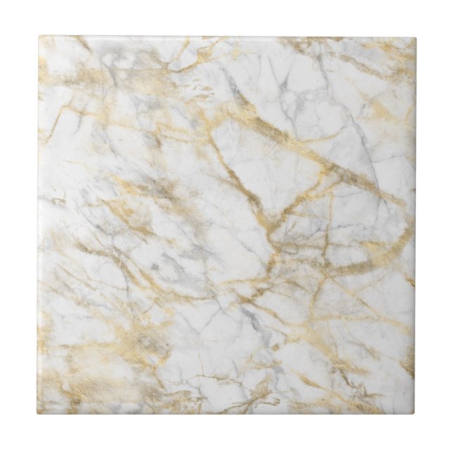 Gold White Gray Marble Trendy Modern Chic Stylish Ceramic Tile (Front)
