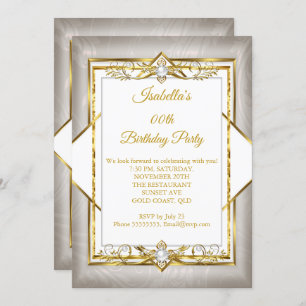 Gold White Gray Pearl beige Birthday Party Invitation