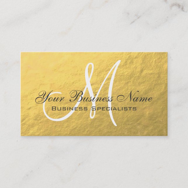 Gold White Gray Simple Plain Monogram Business Card (Front)