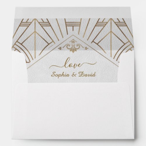 Gold White Great Gatsby Wedding Return Address  Envelope