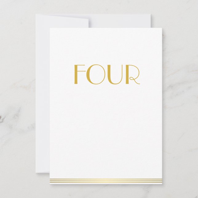 Gold White Great Gatsby Wedding Table Cards Four (Front)