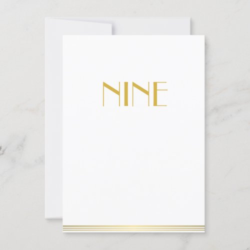 Gold White Great Gatsby Wedding Table Cards Nine