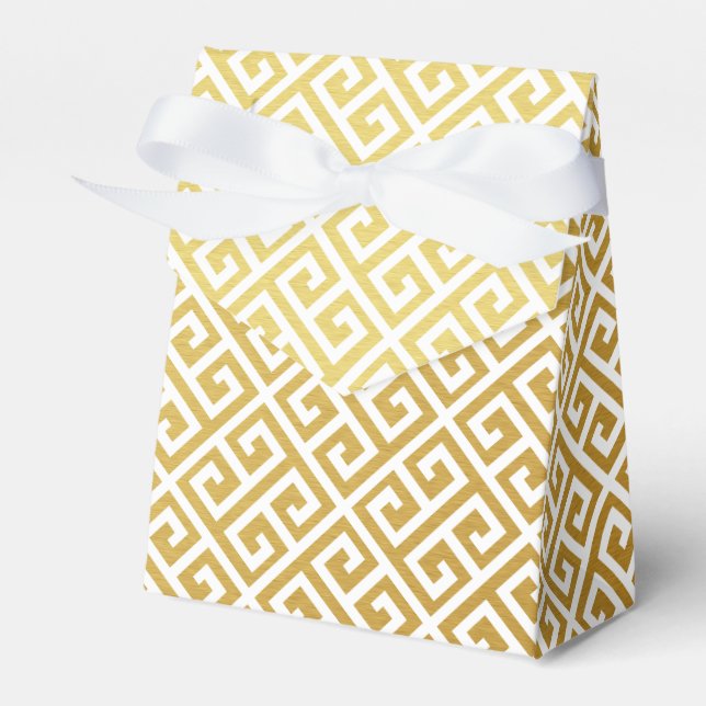 Gold & White Greek Key Pattern Favor Box (Front Side)