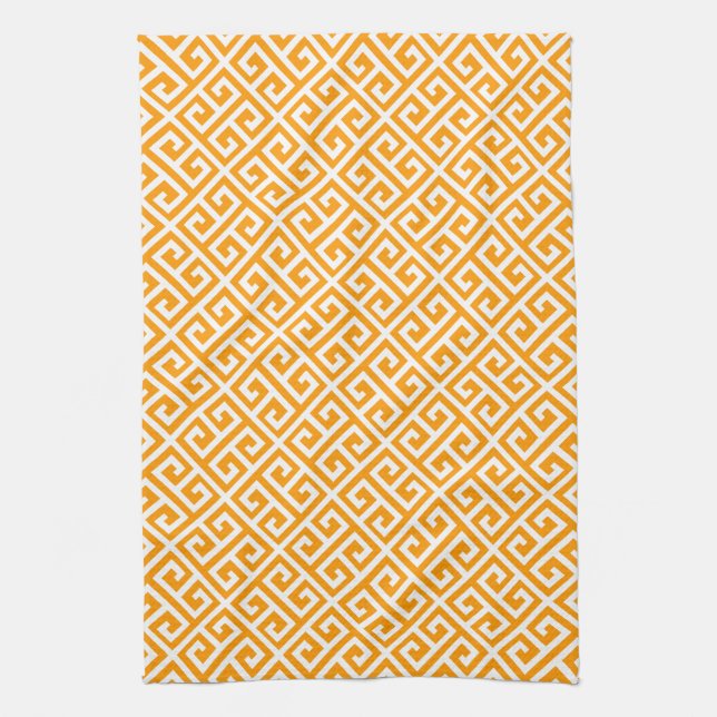 Gold & White Greek Key Pattern Towel (Vertical)