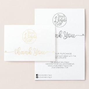 Gold White Handwritten Hearts Customer Thank You Foil Card