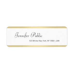 Gold White Handwritten Name Elegant Simple Modern Label