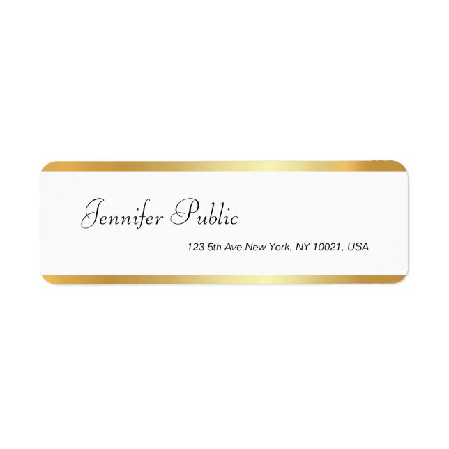 Gold White Handwritten Script Clean Return Address Label (Front)