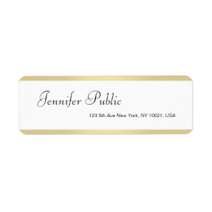 Gold White Handwritten Script Name Modern Elegant Label