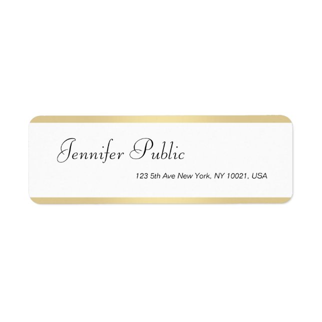 Gold White Handwritten Script Name Modern Elegant Label (Front)