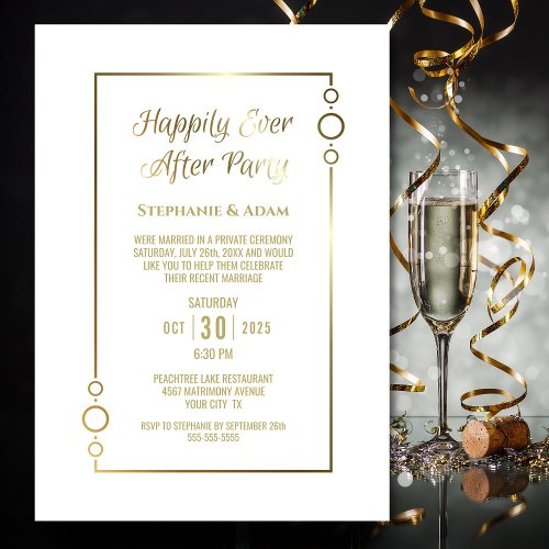 Gold White Happily Ever After Wedding Reception Invitation