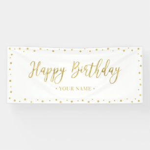 Gold & White Happy Birthday Party Banner