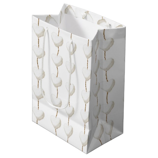 Gold White Hearts Birthday Medium Gift Bag (Front Angled)