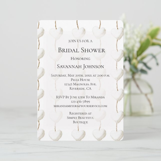 Gold White Hearts Bridal Shower Invitation (Standing Front)