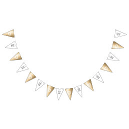 Gold &amp; White Hearts wedding Party CUSTOMIZE IT Bunting Flags