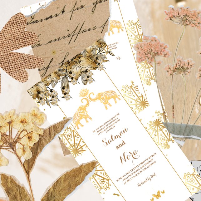 Gold white Henna  Elephants Indian Wedding  invite (Creator Uploaded)