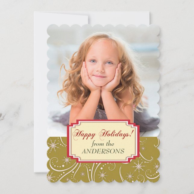 Gold White Holiday Swirls Photo Template (Front)