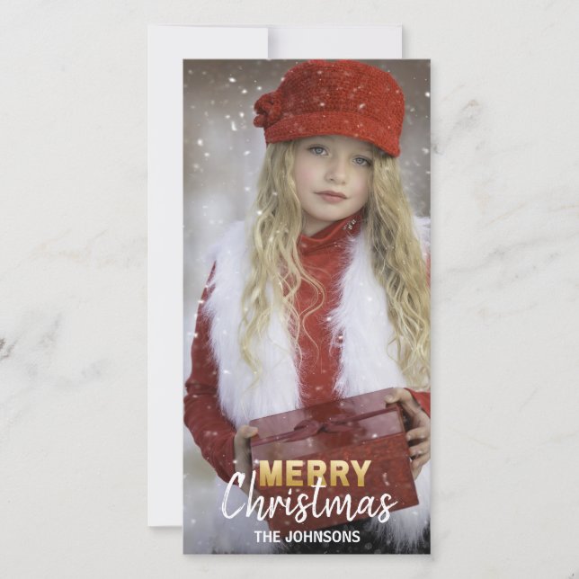 Gold White Holidays MERRY Christmas Family | PHOTO Holiday Card (Front)