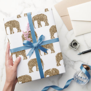 Gold white Jungle elephant party wrap Wrapping Paper
