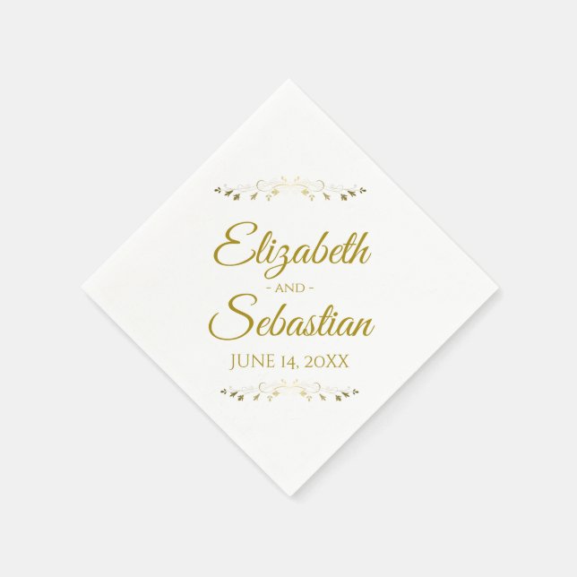 Gold & White Lacy Filigree Simple Elegant Wedding Napkins (Corner)