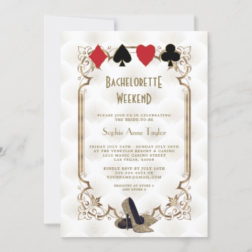 Gold White Las Vegas Casino Bachelorette Weekend Invitation