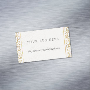Gold White Leopard Print Business Card Magnet