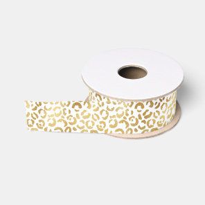 Gold White Leopard Print    Grosgrain Ribbon
