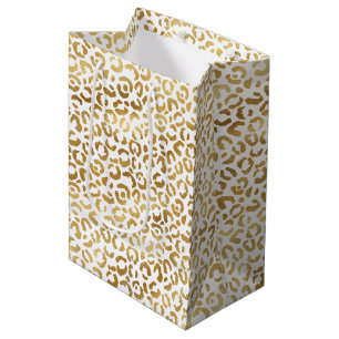 Gold White Leopard Print           Medium Gift Bag