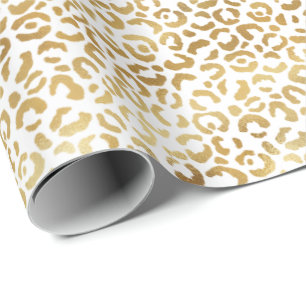 Gold White Leopard Print Wrapping Paper