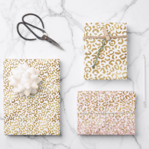 Gold White Leopard Print         Wrapping Paper Sheets