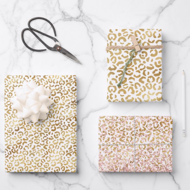 Gold White Leopard Print         Wrapping Paper Sheets (Front)
