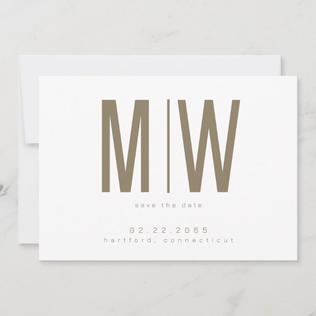 Gold & White Lg. Monogram Wedding Save the Date (Front)