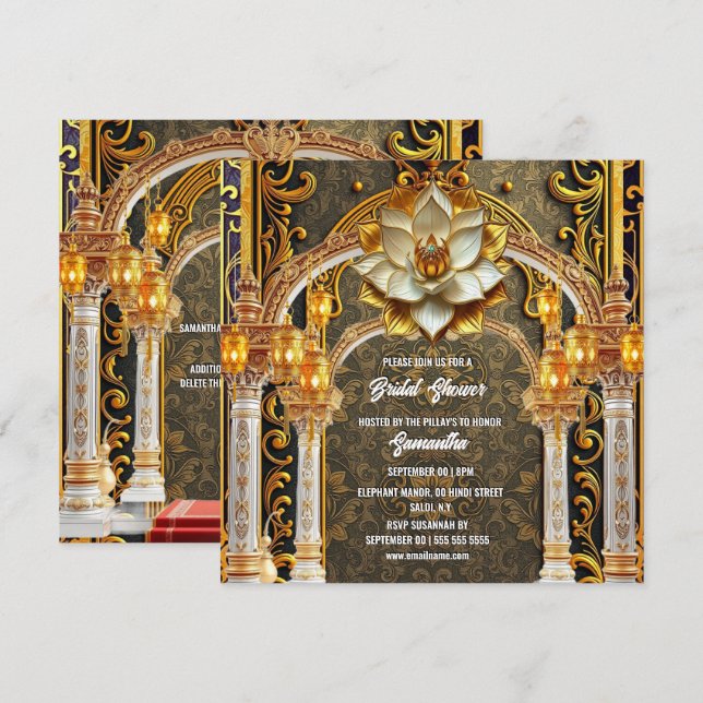 Gold white lotus flower royal palace indian arch holiday card (Front/Back)