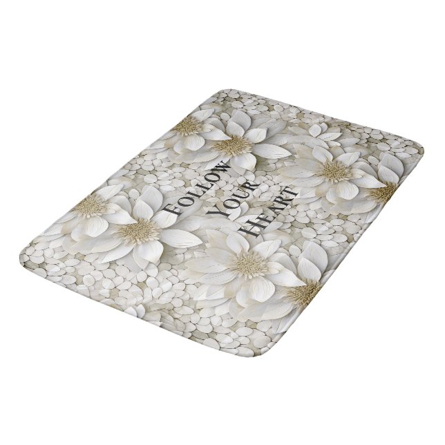 Gold White Lotus Flowers Bath Mat (Angled)