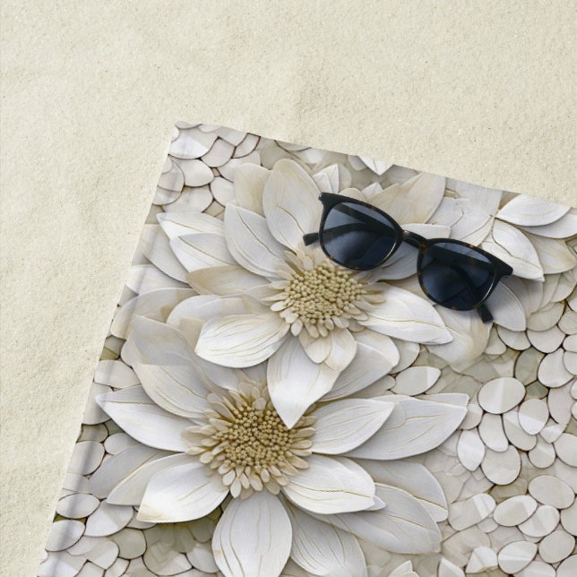 Gold White Lotus Flowers Beach Towel (In Situ)