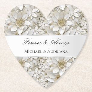 Gold White Lotus Flowers Bridal Shower  Paper Coaster