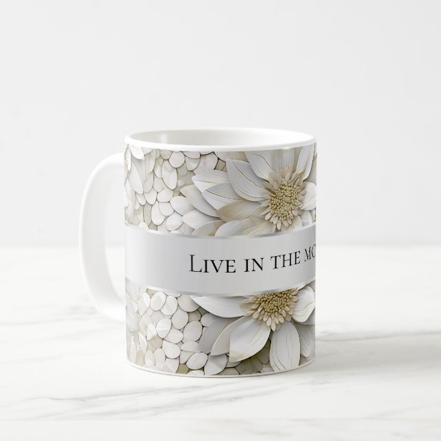 Gold White Lotus Flowers  Coffee Mug (Front Left)