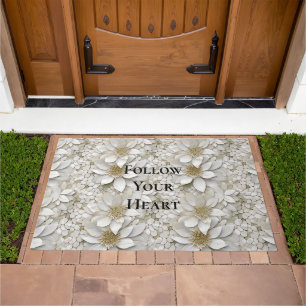 Gold White Lotus Flowers Doormat
