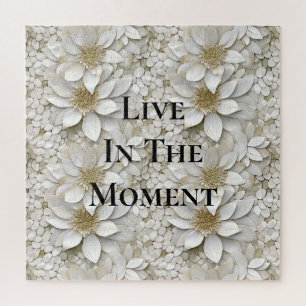 Gold White Lotus Flowers Jigsaw Puzzle