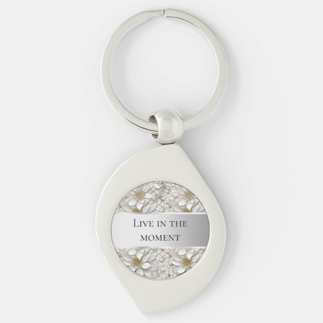 Gold White Lotus Flowers  Keychain (Front)