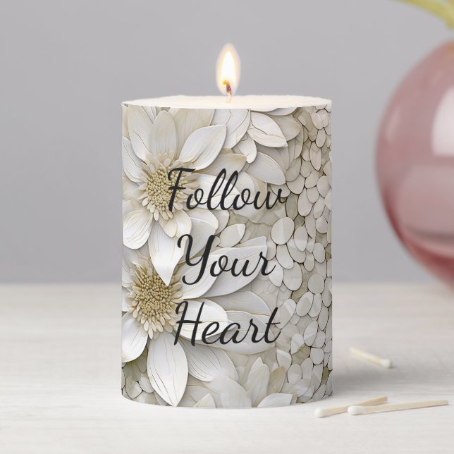 Gold White Lotus Flowers Pillar Candle (In Situ)