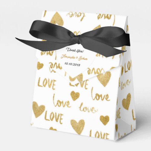 Gold White Love Script Hearts Favor Thank You Favor Boxes