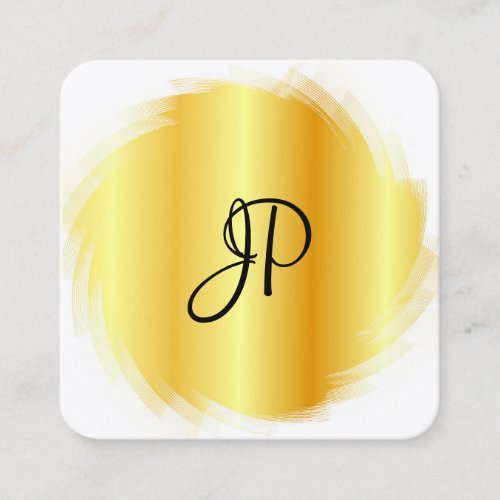 Gold White Luxury Modern Elegant Monogram Template Square Business Card