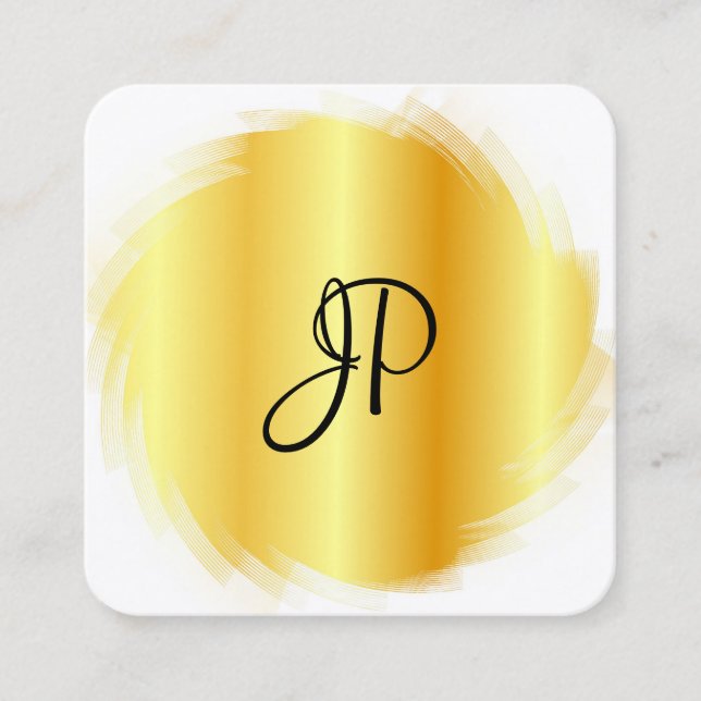 Gold White Luxury Modern Elegant Monogram Template Square Business Card (Front)