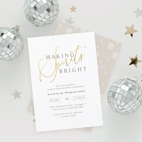 Gold  White Making Spirits Bright Christmas Party Invitation