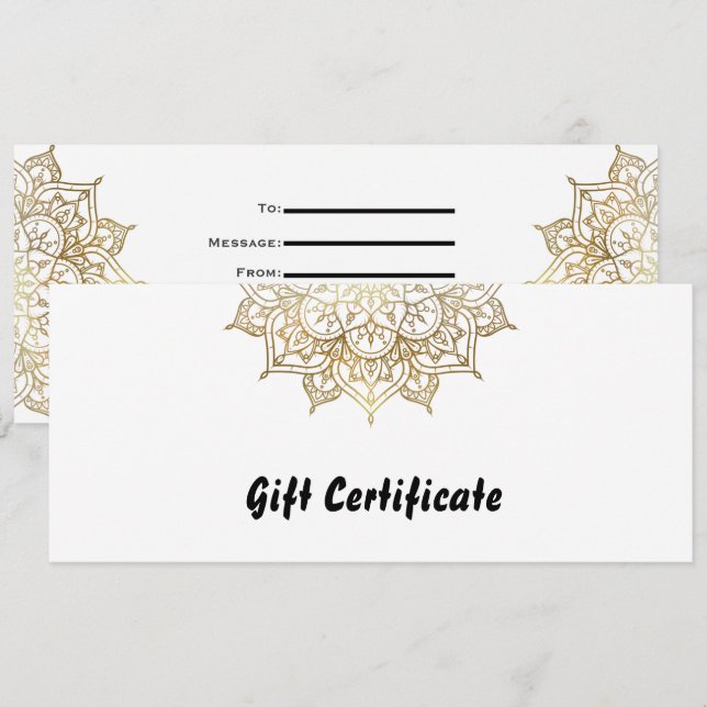 Gold & White Mandala Elegant Gift Certificate Invitation (Front/Back)