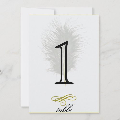 Gold White Marabou Anniversary Table Number Invite